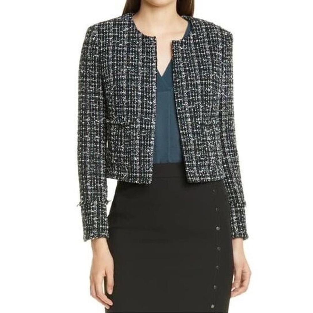 BOSS HUGO BOSS ROMANIA🇷🇴MADE Jalaly Dark Emerald Cropped Tweed Jacket Size‎ 8